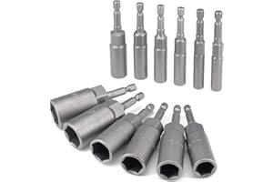 IMATENN 12 Pcs Deep Socket Set 6-19mm Hexagon Nut Setter Driver Drill Bits Set, 1/4 hex Shank, Long Reach Impact Driver Nut Runners Bolt Extractor Sockets Power Tool, Quick Change