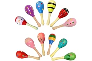 ZOOMPIL Maracas de Madera, Mini Cascabel de Maracas, 12pcs Traqueteos Shaker de Madera, Colección De Juguetes Musicales Para Niños Percusivos, Colores y Patrones Aleatorios