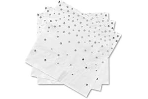MIXIDON Silver Napkins Party Napkin Birthday Serviettes White Disposable Paper Wedding Anniversary Luncheon 3-Ply Napkins, 50 Pack, 6.5 x 6.5 Inch(Silver and White)