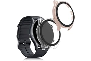 kwmobile Carcasa compatible con Huami Amazfit GTR 3 / GTR 3 Pro funda - 2x Protector pantalla completo de cristal templado - Ultrafino y antigolpes - rosa palo/transparente