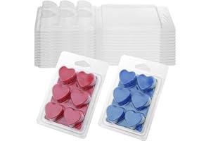 HugeDE 20 Pcs 6 Cavity Clear Plastic Wax Melt Molds Soap Wax Melts Boxes Clamshell Mould Cube Tray for Candle Making Heart shape