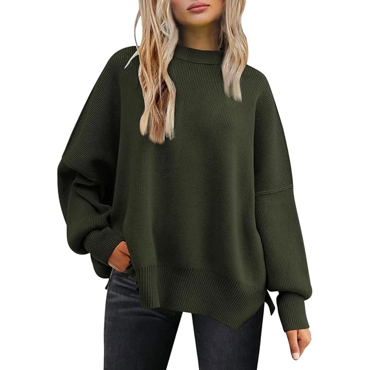 Saodimallsu Trui dames oversized vleermuismouwen gebreide trui effen elegante rolkraagpullover winter casual gebreide top truien, groen, S