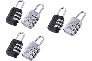DARLINGTON & SOHNS Juego de 6 candados de combinación de 3 dígitos, color plateado y negro, candado de seguridad para maletas, taquillas, armarios, viajes, equipaje, cerradura numérica pequeña