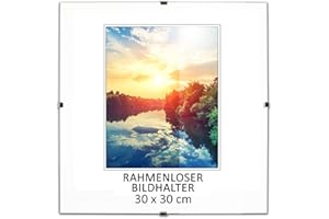 MG Design Rahmenloser Bilderrahmen, 30 x 30 cm - mit Clips, Acrylglas, HDF-Platte - zum vertikalen oder horizontalen Aufhängen/Aufstellen, Cliprahmen für Fotos, Poster, Puzzles