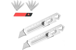 Dachiy Paquet de 2 Cutter Professionnel Rétractable En Acier Inox Avec 10 Lames (18 mm), Couteau Utilitaire Polyvalent De Précision, Mécanisme De Changement Rapide Pour Bureau, Maison