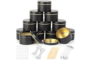 Yvgoov Kerzengläser 12 Stück Kerzendosen 120ml Leere Kerzenbehälter für Kerzen Selber Machen Set, Kerzen gießen, DIY-Kerzenherstellungszubehör Metalldosen mit Deckel Schwarz 4oz