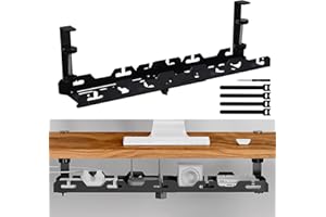 ZLLKEJI Bandeja de Gestión de Cables para Escritorio Sin Taladrar Organizador de Cables Mesa Retráctil de 44,5 a 74cm Grande Bandeja Organizador Cable con Tiras de Cables Negro