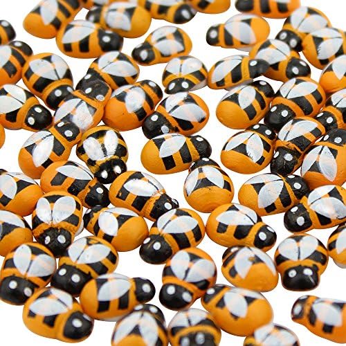 DEKOWEAR Bees self-Adhesive with Glue-Point 100 Pieces for Decorating from Wood, Yellow or Colored, 13 mm as Luck-Bee - Handmade Lucky Charm (Yellow)