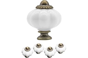 FUXXER.EU FUXXER® - 4x Antike Möbel-Griffe, Schubladen-Knöpfe, Landhaus Vintage Küche Buffet, Bronze Messing Flower Keramik-Design, 38 x 30mm, 4er Set inklusive Schrauben, weiß