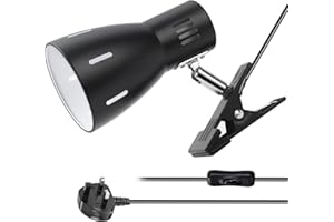 Milpoel Clip On Desk Lamp with E27 Bulb Holder, Clamp Light with Switch, UK Plug, Portable Reading Lamp for Table, Bedside, Bedroom, Office, Study, Workbench (Black)