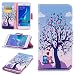 Produktbild Samsung Galaxy J5 2016 DUOS Hülle Leder Flip Case Mehrfarbig Baum Muster, Samsung Galaxy J5 2016 DUOS Lederhülle Protective Cover Ledertasche Handyhülle Wallet Brieftasche Tasche Schutzhülle mit Kartenfach Standfunktion, Liebe Eule
