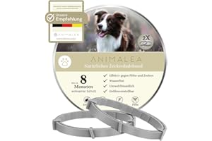 Animalea - 2er-Pack Zeckenhalsband für Hunde - 100% Ätherisches Öl - Wasserdicht & Verstellbar für Welpen & Hunde ab 7 Wochen - bis zu 16 Monate Schutz gegen Zecken Flöhe Mücken Läuse Sandmücken