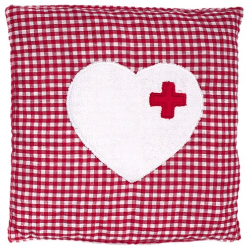Cherry Stone Pillow Checked with Heart Design Red