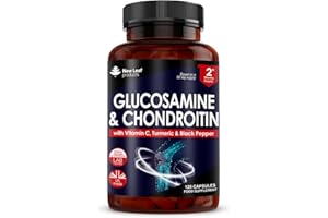 NEW LEAF PRODUCTS Glucosamine and Chondroitin High Strength - Enriched With Turmeric And Vitamin C - Glucosamine Sulphate Chondroitin Sulphate, Food Supplement - Contributes To The Normal Function of Bones 120 Capsules