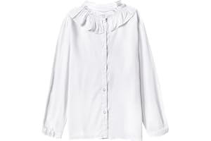 SOLOCOTE Chemise Blanche pour Fille à Volants, Manches Longues, boutonnée sur Le Devant, Chemises de Princesse en Coton, Tops Amples et Doux, Printemps et été
