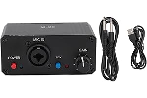 Beufee Microphone Preamp, Microphone preamplifier 48v Phantom Power Xlr Output Mic Preamplifier for Any Condenser Mobile Music Recording Equipment, Black