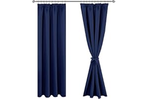 JIUZHEN Verdunklungsvorhänge Gardinen mit kräuselband Vorhang Blickdicht Gardinen Wohnzimmer Vorhänge Schlafzimmer Thermovorhang Dunkelblau, H225 x B140 cm,2er Set