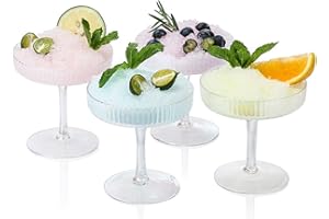 HanOBC Lot de 4 verres à martini côtelés de 120 ml - Verres à cocktail vintage en cristal avec pied - Verres à vin transparent pour cocktail, margarita et champagne