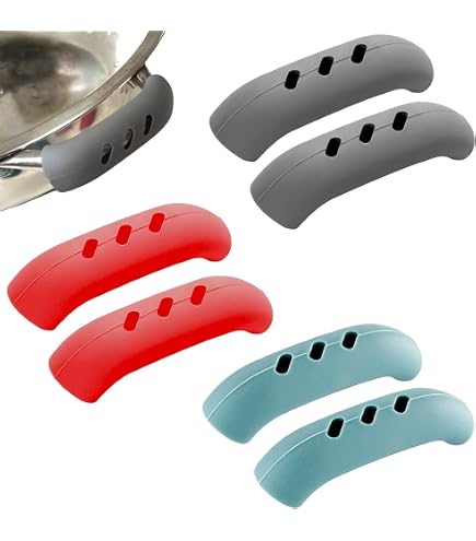OFFSCH 4pezzi Manici per Silicone Coprimanico Isolante Termico per Wok e Padelle Protezione Antiscottatura Antiscivolo