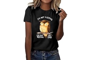 CGGMVCG Niedliche T-Shirts für Frauen, grafischer Eulen-Druck, T-Shirts, Kurzarm, Rundhalsausschnitt, T-Shirts für Damen, Mode