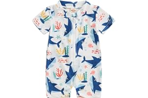 Vioyavo Toddler Boys Rash Guard Swimsuit Rompers Zipper Short Sleeve Whale/Dinosaur Print Kids Bathing Suit Baby Swimwear