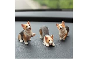WAYUTO 3 statuette in resina a forma di corgi, simpatiche statuine per cruscotto auto, decorazione per auto, decorazione per casa, ufficio, auto, interni, marrone