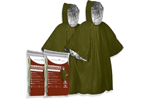 Ember Rock Notfall Survival Poncho mit Thermo Mylar Folienbeschichtung und Decke für Wärmehaltung Regenschutz. Wendbar mit Kapuze