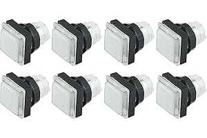 FABULOUS ARCADE Lot de 8 Boutons de Jeu Arcade Carré Lumineux Bordure Transparente 32 mm Couleur: Blanc Retro Gaming Bartop Jeux Vidéo