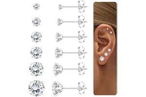 Diamday 6 Paires Boucles d'Oreilles pour Femmes Hommes Acier Chirurgical Piercing Oreille Hypoallergénique Clou d'Oreille 5A Zircone Cubique Helix Cartilage Tragus Piercing Boucles d'Oreilles