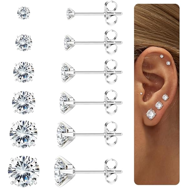 YADOCA 18 Paires Boucles D'Oreilles Zirconium Argent - Acier Inoxydable Hypoallergénique