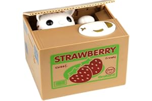 Justup Katze Spardose, Süße Katze Sparbüchse Diebstahl Sparbüchse Geld Sparen Geld Sammeln Sparschwein Geschenke Für Kinder (Erdbeere)