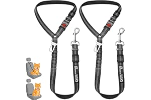 PETZANA Comfortable Dog Seat Belt Harness for Car - 2-in-1 Leash and Restraint Secures to Headrest. Adjustable Bungee, Strong, Durable, 360 Degree Swivel Attach Won't Twist, Reflective, Easy to Use (Black)