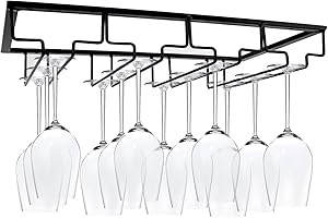 Iriisy Soporte para Copas de Vino, Estante de Vino Colgante, Estante de Copa de Acero Inoxidable con Tornillos para Cocina, Bar o Restaurante (4 Filas, Negro)