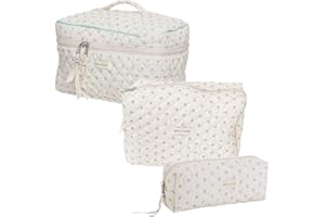 TIAASTAP 3-teiliges Reise Kosmetiktasche Damen Gesteppte Kulturtasche mit Blumenmuster, Kawaii Kulturbeutel Set Groß Kosmetiktasche Aesthetic Make up Bag Beauty Bag Cosmetic Bag für Kinder Mädchen