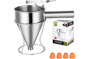 Zaxiva Imbuto Cucina, 600ml Imbuto per Pasticceria da Cucina in Acciaio Inox, Dosatore per Impasti con Supporto e 4 beccucci in silicone per Torte, Frittelle, Dessert, Waffle, Muffin