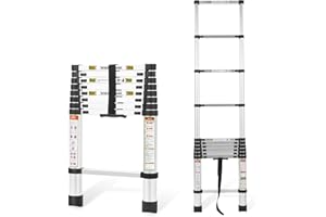 Telescopic Ladder, 8.5FT/2.6M RIKADE Aluminum Telescoping Ladder with Non-Slip Feet, Portable Extension Ladder for Household and Outdoor Working, 330lb Capacity