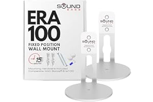 SOUND BASS ERA100 Wall Mount Bracket, Low Profile, White, Twin Pack, Compatible with Sonos ERA 100 Speaker, Complete with All Fixing Hardware