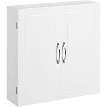 Armoire Salle De Bain Murale 60x19,5x54 Cm Blanc - 2 Portes Verre, étagère Réglable - Pour Salle De Bain, Cuisine, Chambre - 5