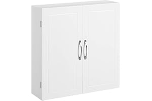 ‎VASAGLE VASAGLE Szafka łazienkowa, szafka ścienna, 2-drzwiowa szafka do przechowywania, z 2 regulowanymi półkami, 60 x 18 x 60 cm, skandynawski styl, biały matowy BBC320W01