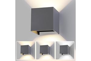 FUPE LED 15W Aplique de Pared Exterior Interior Luz Ajustable de 3 Colores IP65 Impermeable Lámparas de Pared Moderno Apliques de exterior cuadrada de aluminio Ángulo de luz ajustable 11CM Gris Oscuro