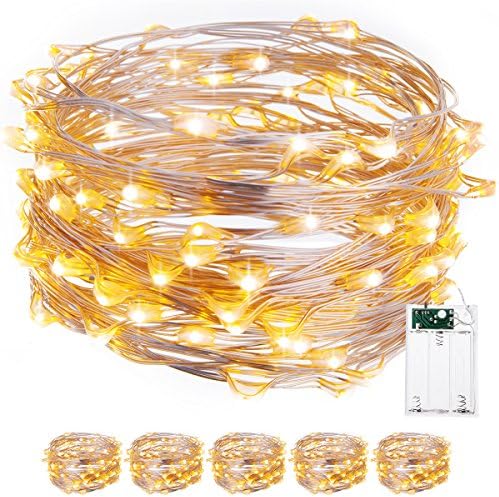 Warmoon 6 Set Fairy String Light Battery Operated Remote Control Waterproof Warm White 100 LED String Light 33ft Copper Wire Firefly Rope Lights For Christmas, Wedding, Festival Decor