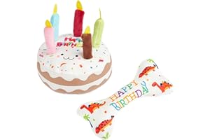 Anseom 2 Pezzi Giocattoli per Cani, Osso di Compleanno Regalo + Torta Giocattolo da Masticare Set per Cani Piccoli e Medi, Gioco Cartilagine Durevole, Ideale per Festeggiare e Allenare i Denti