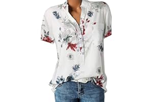 Wtouhe Femme Hauts Lâche Chemisiers Été T-Shirt 2021 Pas Cher Manches Courtes/Longues Col V Bouton Décontractée Mode Vrac Tee Shirt Floral Impression Casual Tops Chic Blouses Cadeau Nouveau Vente