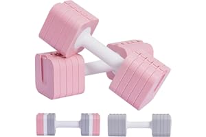 ALLINLIFE Pesas y Mancuernas Ajustables, Mancuernas 10KG（2 * 5KG）Fácil de Ajustar, Ahorrar Espacio, Juego de Pesas y Mancuernas, Pesas Ajustables para Gimnasio en Casa, Color Gris, Rosa y Color Mixto