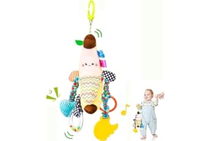 Felly Juguetes Cochecitos para Bebé de 0+ Meses, Juguetes Colgantes Portátil de Viaje, Juguete Sensoriales con Mordedor y Sonajero, Juego Educativo Actividades, Regalos Recién Nacidos Niños y Niñas