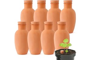 LOVELY RAN 8pcs Ollas Self Watering Terracotta Planter Terra Cotta Clay Watering Spikes for Indoor Outdoor Plants - Large Reservoir Bulbs