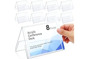 FHINTORY Soporte de sobremesa 100 x 73 mm, 8 piezas Placa de identificación de mesa de acrílico, Porta etiquetas, Soportes para alertas de mesa, Expositor de mesa de plástico transparente para Oficina