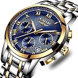 SUNWH Uhren Herren Luxus Marke Chronograph Herren Uhren wasserdicht Edelstahl Quarz Herren-Armbanduhr Blau S-01A