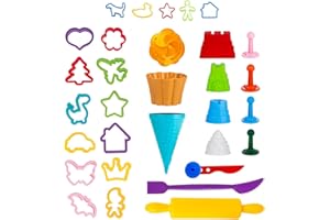 Genio Kids Formine Set di 32 Pezzi Accessori per Sabbia Magica e Plastilina, Formine Pongo per Bambini, Sviluppare Le capacità Motorie, Regalo per Ragazzi e Ragazze (New)