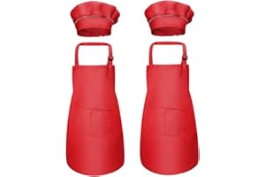 Disino 4 Pcs Kids Apron and Chef Hat Set, Boys Girls Adjustable Aprons with 2 Pockets, Children Chef Apron Toddler Kitchen Garden Bib Aprons for Cooking Crafting Painting Baking (7-13 Year)